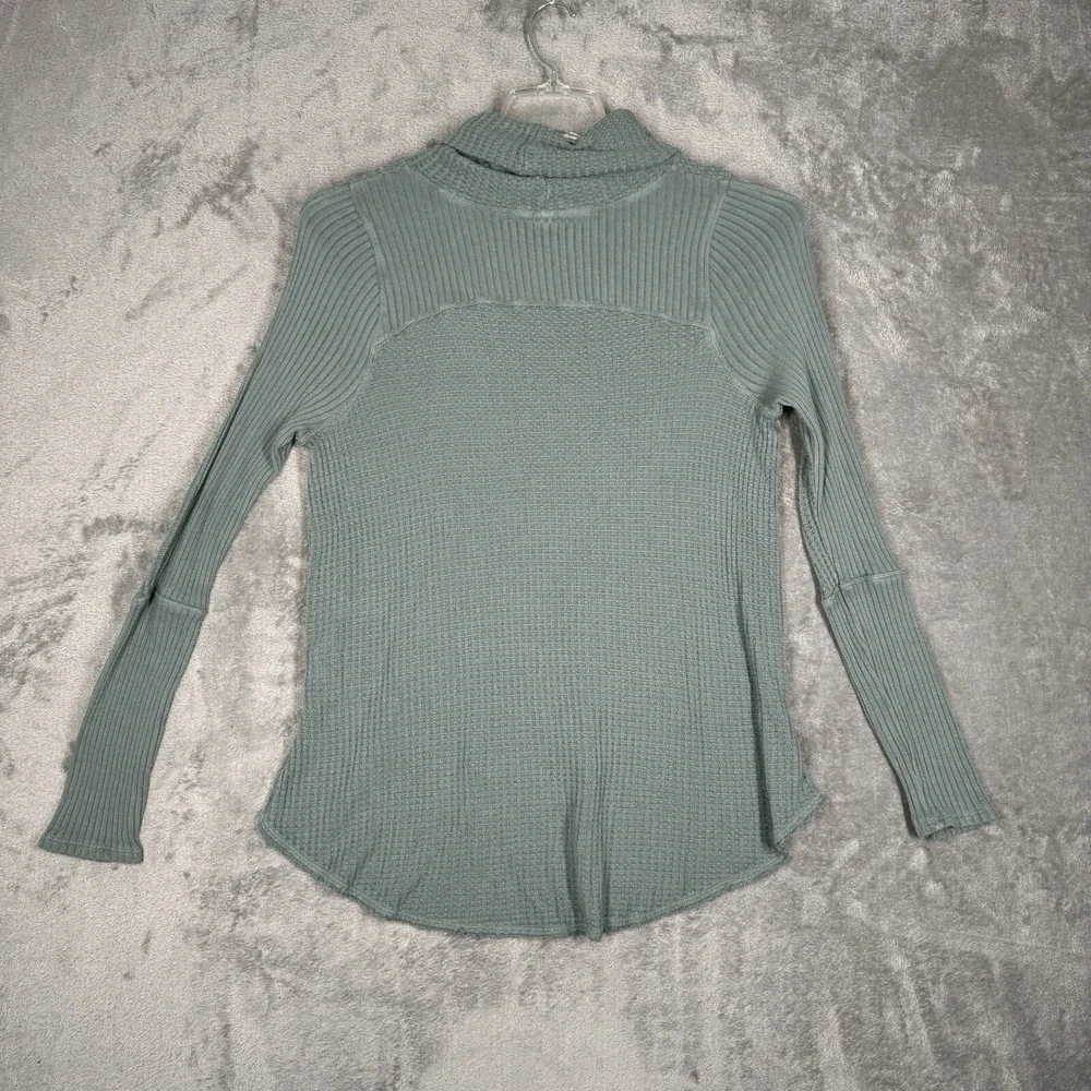 Free People We The Free S Small Sage Green‎ Waffle Knit High Low Tunic Mock Neck